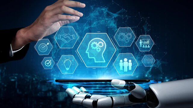 AI or human-driven skill acquisition and training with icons of knowledge, goals, task management, and system optimization Marrow