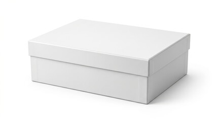 Fototapeta premium A closed white gift box on a plain white background, captured in a clean and minimalist style.