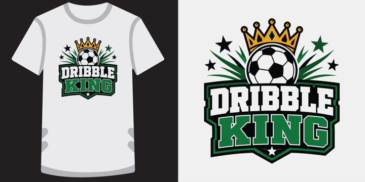 Soccer dribble king crown logo graphic t shirt design vector.