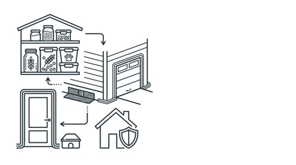 Fototapeta premium Hand drawn doodle illustration of home organization and security concepts.