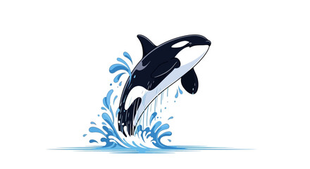Illustration of a Killer Whale Jumping out of Water © Laris
