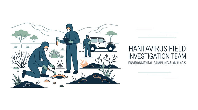 Hantavirus field investigation team in protective suits conducting research.