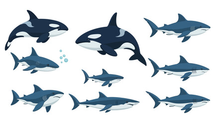 Set of Cartoon Sharks and Orca Whales © Laris
