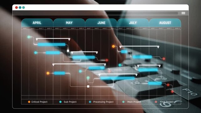 Visual Representation of Project Management Timeline on Computer Keyboard with Gantt Chart Elements for Effective Planning and Organization Sigmoid