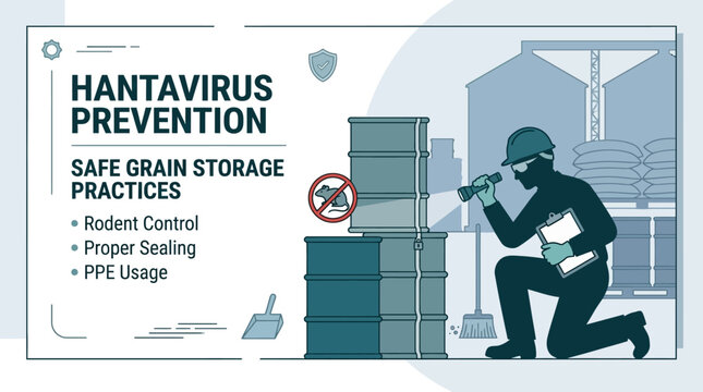 Hantavirus Prevention and Safe Grain Storage Practices Infographic.
