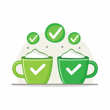 Two Coffee Cups with Checkmarks and Whipped Cream