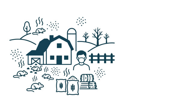 Illustration of farm pest control and rodent infestation management.