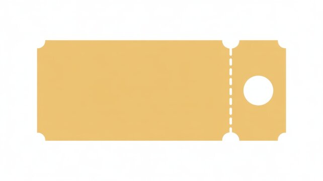 Golden ticket stub with perforated edge and rounded corners on white background