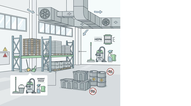 Industrial Warehouse Safety and Maintenance Infographic.