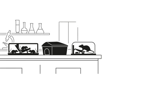 Laboratory setup featuring small animals in cages for scientific research.