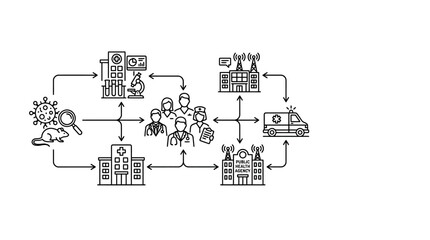 Medical network and healthcare communication system infographic sketch. © alfan fikri
