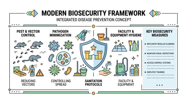 Modern Biosecurity Framework Integrated Disease Prevention Concept Infographic.