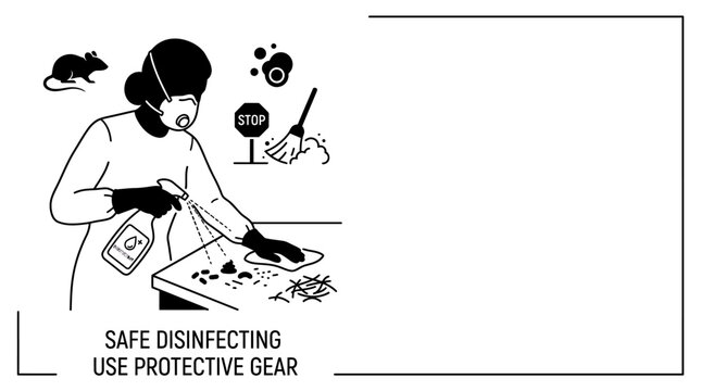 Person wearing protective gear cleaning and disinfecting a surface.