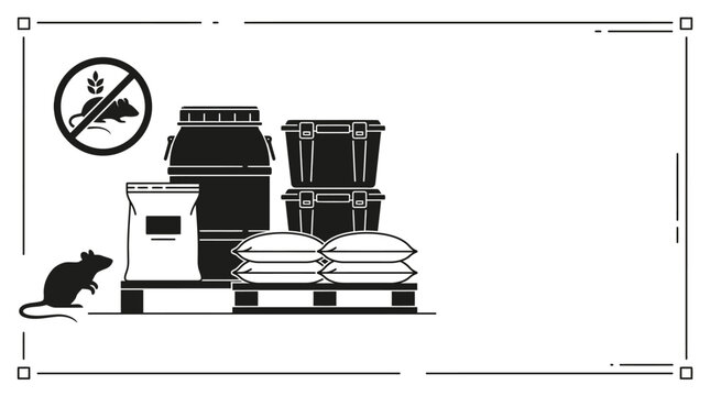 Pest control icon showing a rat near food storage on pallets.