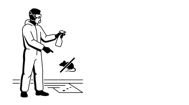 Professional Pest Control Specialist Wearing Protective Suit and Equipment.