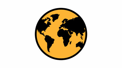 Fototapeta premium Stylized Globe with World Map in Black and Yellow Simple Graphic