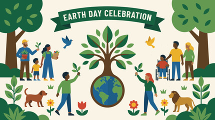 Fototapeta premium Earth Day Celebration with Tree Icon