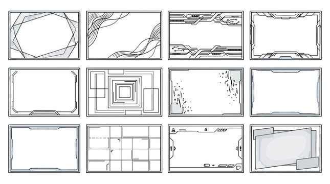 Collection of empty picture frames with various designs and styles