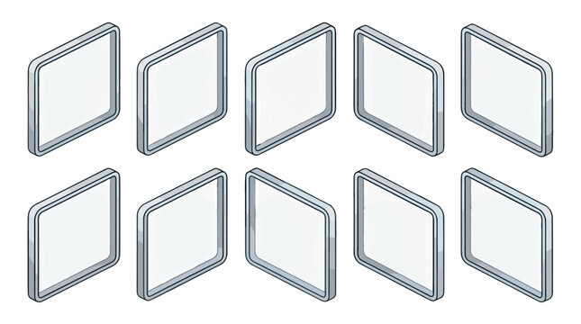 Set of ten transparent isometric frames for design and layout