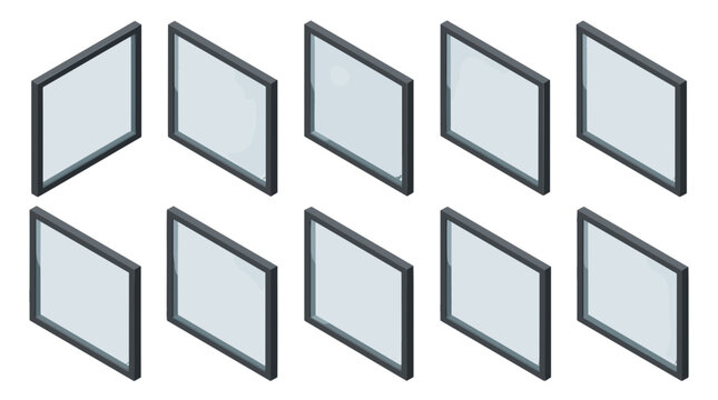 Set of ten modern hexagonal mirrors with reflective glass surfaces
