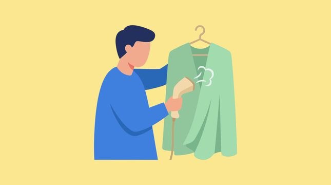 Person using handheld steamer on clothing
