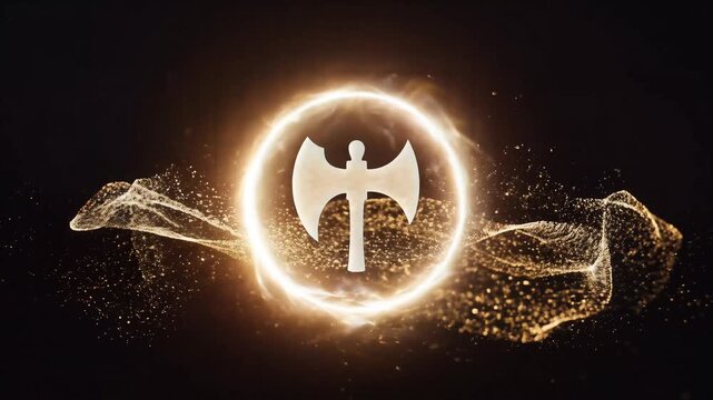 Parshuram Jayanti Concept with Glowing Axe and Gold Particles