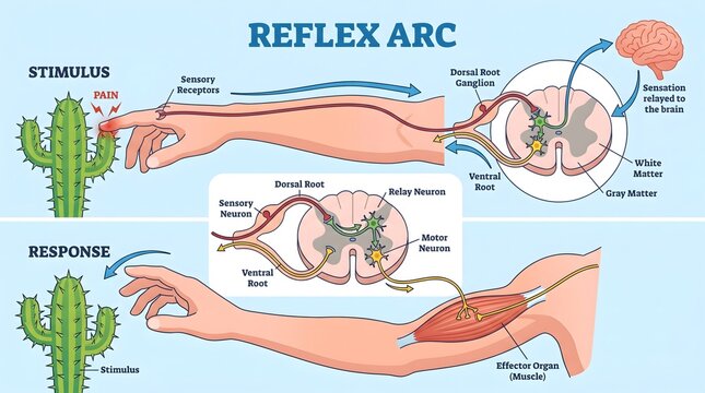 Human Reflex Arc Diagram Demonstrating Pain Response and Muscle Withdrawal