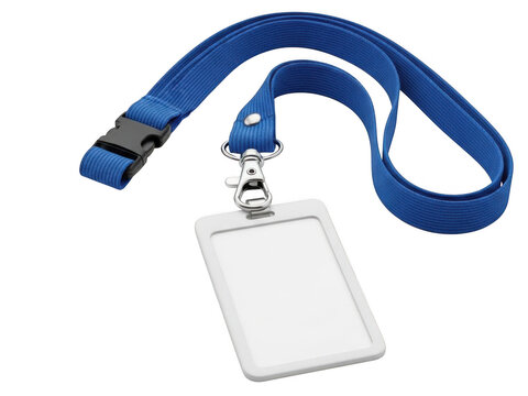 Blue lanyard with blank id card isolated on transparent background