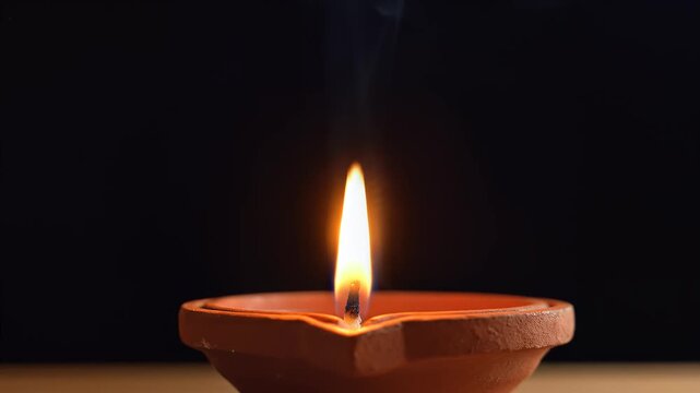 Lit Clay Diya Lamp for Parshuram Jayanti Celebration