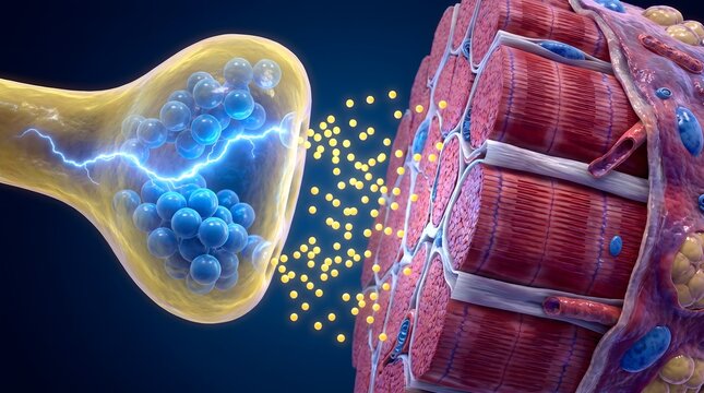Neuromuscular Junction Illustrating Precise Nerve Impulse Transmission to Muscle Fibers Triggering Movement