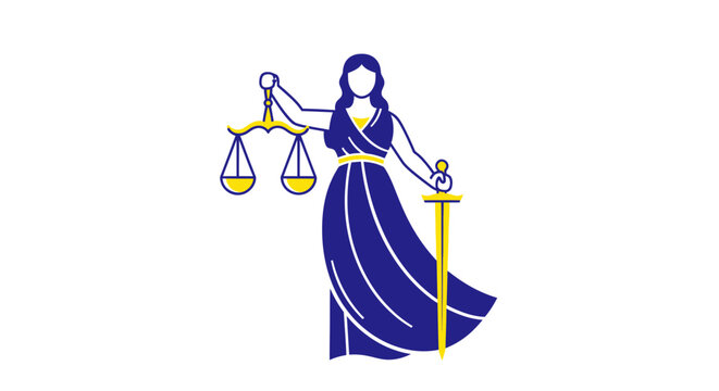 Lady Justice Symbol of Law and Order, Holding Scales and Sword, Vector Illustration