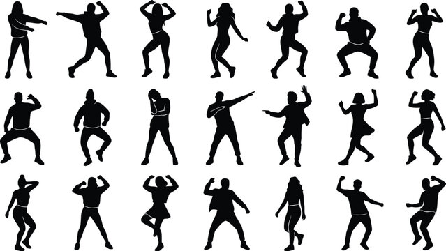 Silhouette people dancing in various poses