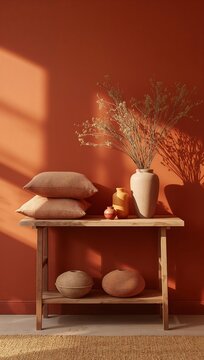 Generative AI captures a cozy interior scene with a minimalist console table