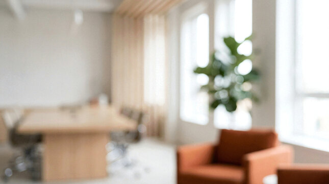Bright creative office virtual background with soft window blur