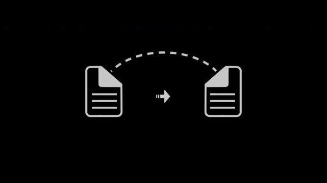 Secure File Exchange Animation with Two Document Symbols and Directional Arrow Motion