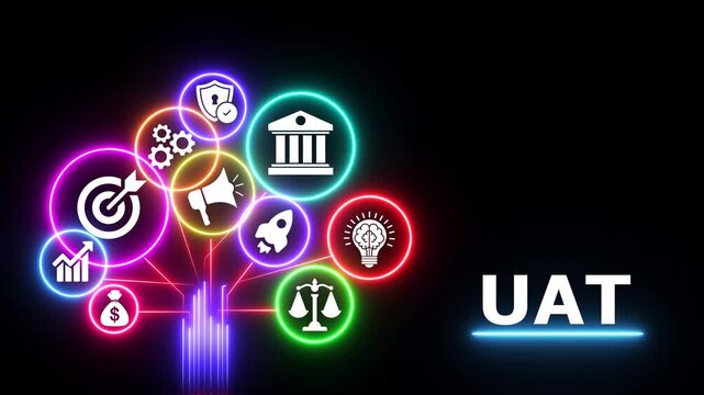 UAT, user acceptance testing concept with business icons, motion graphic animation.