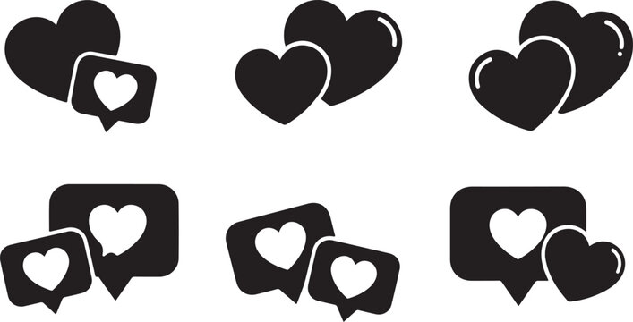 Set of social media like and chat heart icons on white
