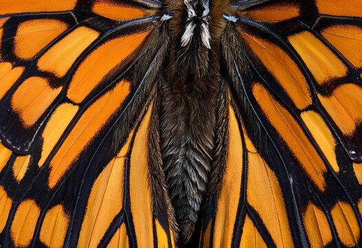 Macro Close-up Capturing the Vibrant Orange Wings and Body of a Monarch Butterfly
