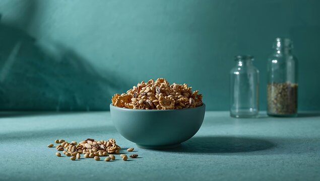 Generative AI captures a bowl of mixed grains with a tranquil background