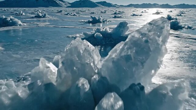 Jagged Ice Crystals in Arctic Winter Landscape