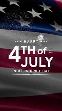 Vertical Happy 4th of July animated American flag background for patriotic Independence Day celebration