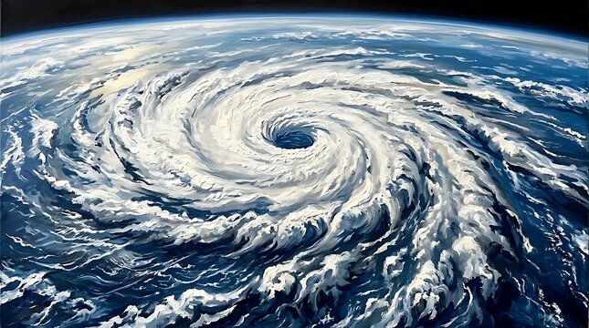 Hurricane cyclone seen from space in artistic oil painting style
