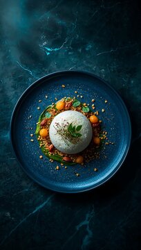 Generative AI presents a gourmet dish elegantly plated with vibrant ingredients
