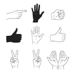 Fototapeta premium Set of Hand Gestures Icons: Pointing, Thumbs Up, Peace, Fist, Open Palms
