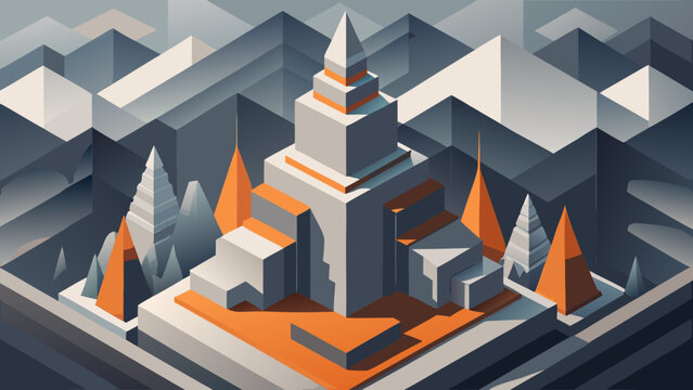 Isometric vector illustration of abstract geometric architecture with orange accents and layered structures digital art low poly urban planning sci fi isometric architecture geometric abstract