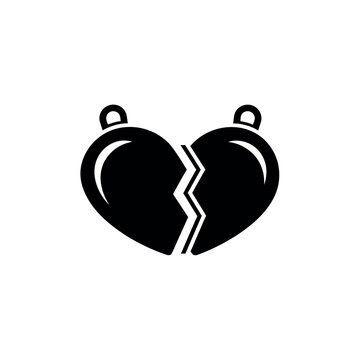 Broken Heart Pendant Icon Black Silhouette.