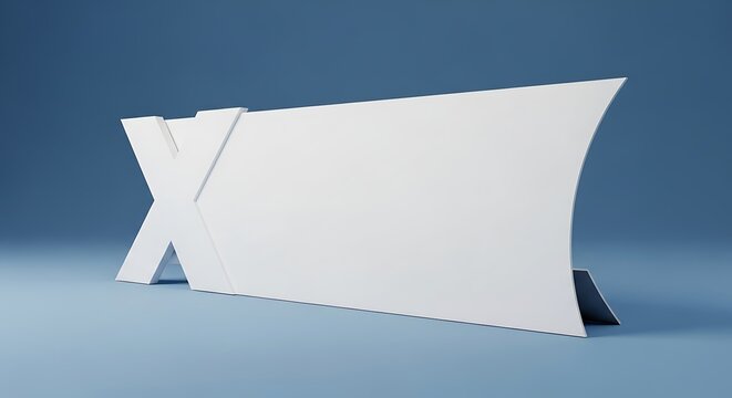 Blank x banner stand for promotional advertising display mockup isolated on blue background for trade show event signage