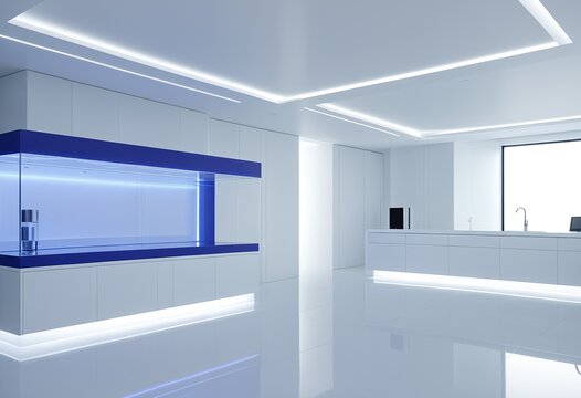 Abstract futuristic science background representing quantum computing, advanced materials research, AI laboratory development, and sleek R&D tech facility