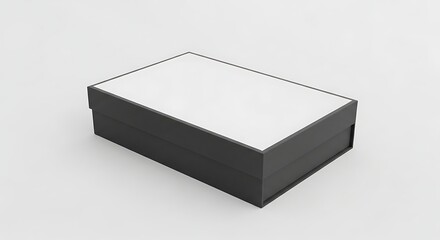 Naklejka premium Isolated rectangular black rigid gift box with white lid top view, luxury packaging mockup for presentation and branding