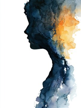 An abstract female figure navigates through dark stormy colors and patches of light, symbolizing emotional awareness of PMDD challenges.